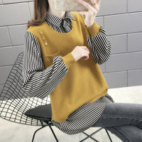 Fake Two-piece Women's Long-sleeved Shirt Collar Knitted Sweater