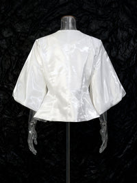 Round Neck Solid Color Single-breasted Lantern Sleeve Shirt