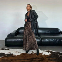 Womens Retro Leopard-Print Full A-Line Skirt
