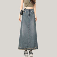 Female Summer Retro A- Line Sheath Niche Flab Hiding Mid-length Skirt Thin