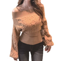 Korean-style Thickened Off-shoulder Long-sleeve Sweater For Women