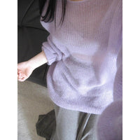 Women's Round Neck Purple Blouse Loose Hollow Out Lightweight Sweater
