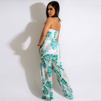 European And American Print Wrap Chest Jumpsuit Nightclub Outfit