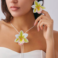 Personalized Long Wax Cord Fabric Floral Necklace