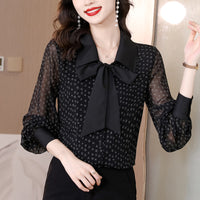 Bow Chiffon Shirt Letter Printed Loose Top