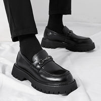 Chunky-soled Height-increasing British-style Business Loafers With A Wide Toe