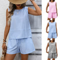 Womens Fashionable Casual Two-Piece Set Crew-Neck Sleeveless Tank Top And Shorts