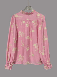 Long Sleeve Printed Top Lapel Lantern Sleeve Shirt