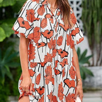 New Style Floral-print Loose-fitting Beach Dressshirt Dress