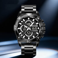 Mens Electronic Sports Chronograph Watch With A Steel Strap