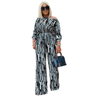 Printed Slant-Neckline Long-Sleeve Loose Casual Set