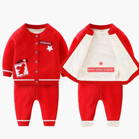 Baby Sweater Suit Girls' Fleece-lined Thickened Clothes Sweater