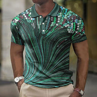 Men's Button Shirt Striped Pattern Printed Geometric Outdoor Street Style Short Sleeve
