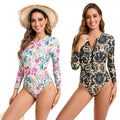 Fashion Digital Printing Long Sleeve Zipper One-piece Swimsuit For Women