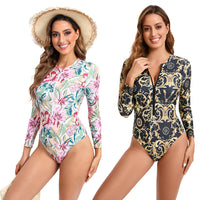 Fashion Digital Printing Long Sleeve Zipper One-piece Swimsuit For Women