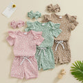 Girls Fashion Round Neck Striped Flower Romper Top Striped Flower Shorts Suit