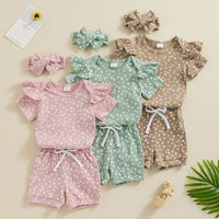 Girls Fashion Round Neck Striped Flower Romper Top Striped Flower Shorts Suit