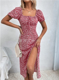 French-Style Floral Slip Dress - Women's Backless Sleeveless Slim-Fit Summer Midi Dress With Side Slit And Adjustable Suspender Straps