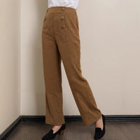 Women's Pit-stripe Buttoned Slim-fit Straight-leg Trousers