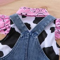 Cow Print Shirt Top Bow Denim Carrier Shorts