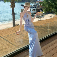 Elegant, Versatile Long Dress With A Cutout Halterneck Design