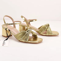 Cross-Strap Knot Square-Toe Mid-Heel Sandals