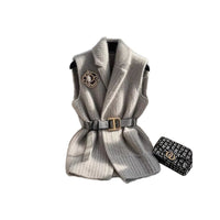 Women's Petite Layering Gray Thick Knitted Vest