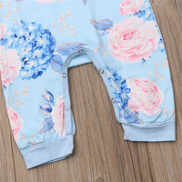 Girls' Long-sleeved Flower Climbing Romper And Headband Jumpsuit