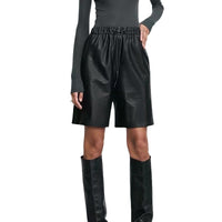 Sheepskin Elastic Waistband All-match Casual Straight-leg Leather Shorts Women