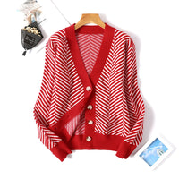 Women's Stitching Contrast Striped Cardigan Jacket