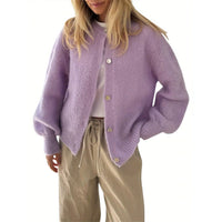 Women's Soft Light Purple Long Sleeve Hip Knitted Cardigan