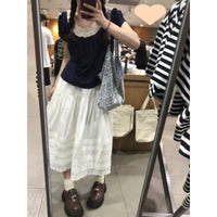 Small Shirt Lace Stitching Elastic Waist Lace Skirt