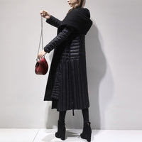 Women's knee-length hooded white duck down jacket