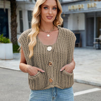 Women's V-neck Three-button Sleeveless Cardigan