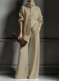 Stylish Womens Casual Knit Turtleneck Wide-Leg Set