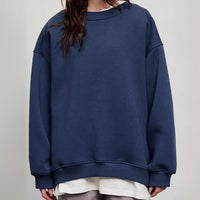 Solid-color Crew-neck Loose-fitting Pullover Hoodie