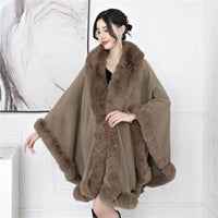 Artificial Rex Rabbit Wool Cape Shawl Women's Oversized Knit Woolen Cardigan Baggy Coat