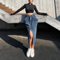 Women's Irregular Washed Denim Skirt