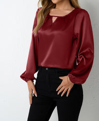 Women's Silk-like Pleated Long-sleeved Satin Top