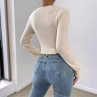 Round Neck Design Cross Knitted Top Sweater For Women