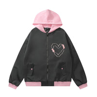 Love Embroidered Colorblock Hood Jacket