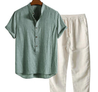 Printed Loose Short Sleeve Shirt Trousers Suit Men's Casual Suit