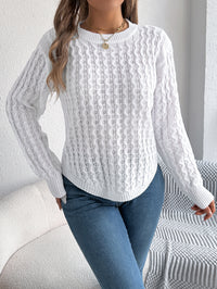 Women Casual Solid Color Cable Knit Lantern Sleeve Irregular Pullover Sweater