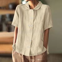 Graceful And Fashionable Solid Color Loose Double Breasted Lapel Shirt Thin