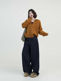Collar Embroidery Loose-fitting Long Sleeve Sweater Women