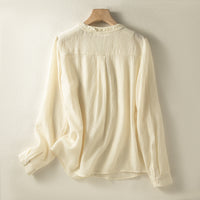 Womens Long Sleeve V Neck Loose Fit Button Up Shirt