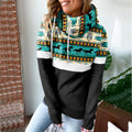 Women's Printed Patchwork Hooded Casual Sweatshirt