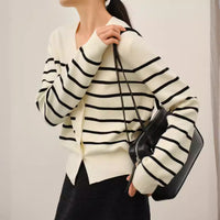 Classic Preppy Style Striped Knitted New All-match Sweater Jacket