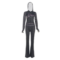 Womens Polka Dot Letter Print Top And Pants Set