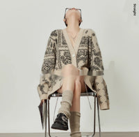 Loose V-neck Jacquard Lazy Sweater Cardigan